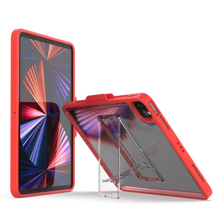 For iPad Pro 11 2022 / 2021 / 2020 / 2018 Mutural Transparent Holder Tablet Case(Red) by Mutural