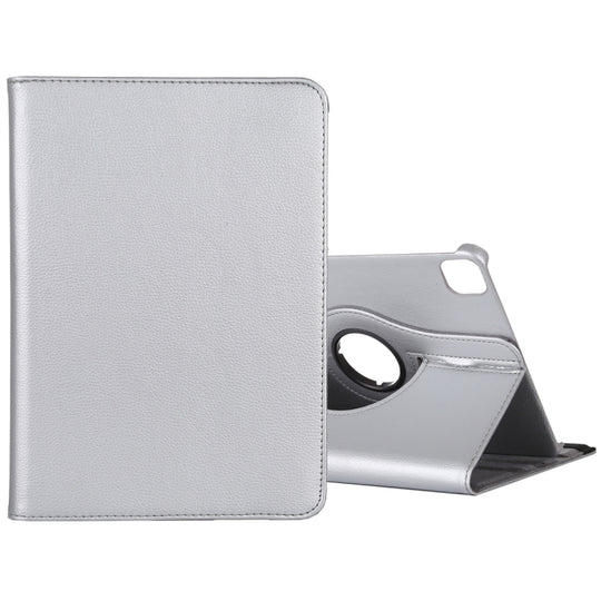 For iPad Air 13 2024 / iPad Pro 12.9 2022 / 2021 / 2020 Litchi Texture Horizontal Flip 360 Degrees Rotation Leather Tablet Case with Holder(Silver)