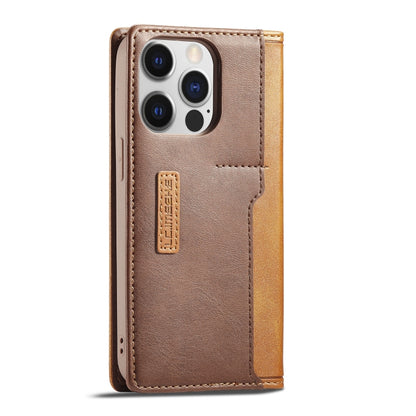 For iPhone 14 Pro Max LC.IMEEKE LC-001 Color Matching Frosted Leather Phone Case (Brown) - iPhone 14 Pro Max Cases by LC.IMEEKE | Online Shopping UK | buy2fix
