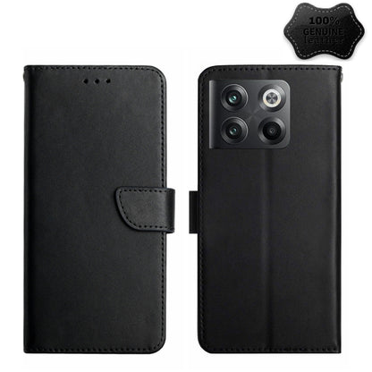 For OnePlus 10T / Ace Pro HT02 Genuine Leather Fingerprint-proof Flip Phone Case(Black) - OnePlus Cases by buy2fix | Online Shopping UK | buy2fix