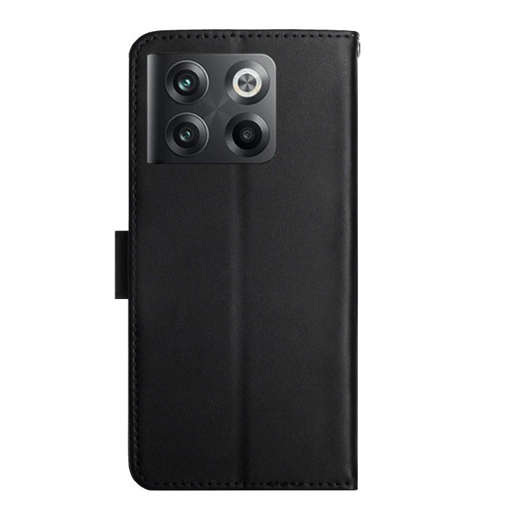 For OnePlus 10T / Ace Pro HT02 Genuine Leather Fingerprint-proof Flip Phone Case(Black) - OnePlus Cases by buy2fix | Online Shopping UK | buy2fix