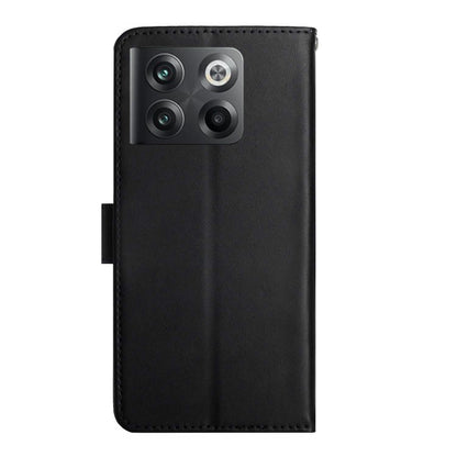 For OnePlus 10T / Ace Pro HT02 Genuine Leather Fingerprint-proof Flip Phone Case(Black) - OnePlus Cases by buy2fix | Online Shopping UK | buy2fix
