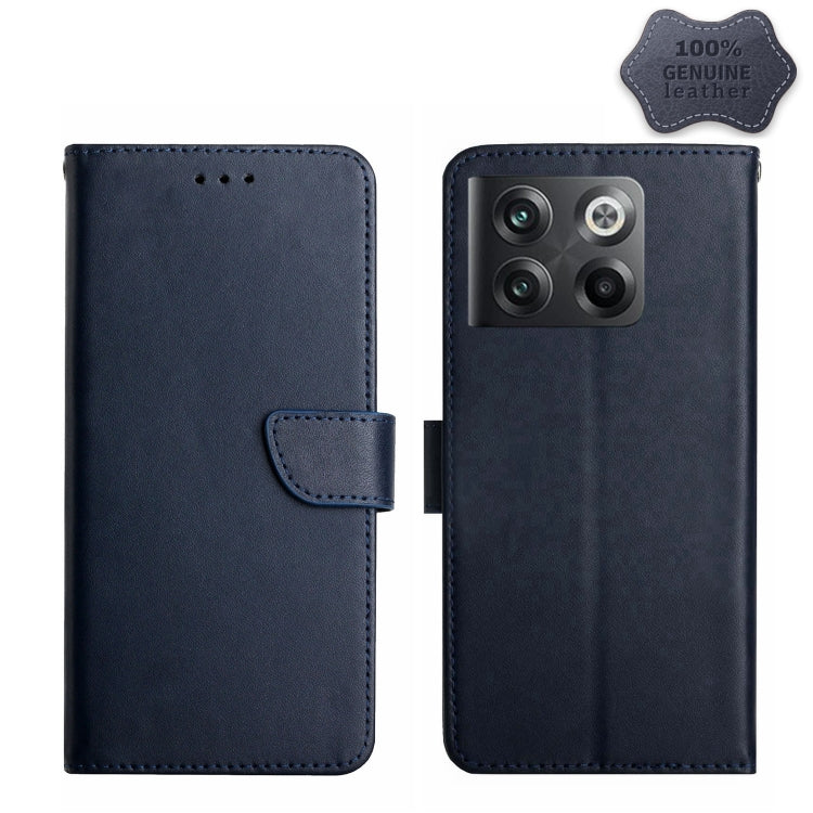 For OnePlus 10T / Ace Pro HT02 Genuine Leather Fingerprint-proof Flip Phone Case(Blue) - OnePlus Cases by buy2fix | Online Shopping UK | buy2fix