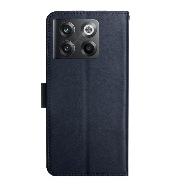 For OnePlus 10T / Ace Pro HT02 Genuine Leather Fingerprint-proof Flip Phone Case(Blue) - OnePlus Cases by buy2fix | Online Shopping UK | buy2fix