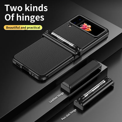 For Samsung Galaxy Z Flip3 5G Litchi Texture Leather Hinged Electroplated Phone Case with Pen(Black) - Galaxy Phone Cases by buy2fix | Online Shopping UK | buy2fix