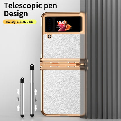 For Samsung Galaxy Z Flip3 5G Litchi Texture Leather Hinged Electroplated Phone Case with Pen(Gold White) - Galaxy Phone Cases by buy2fix | Online Shopping UK | buy2fix