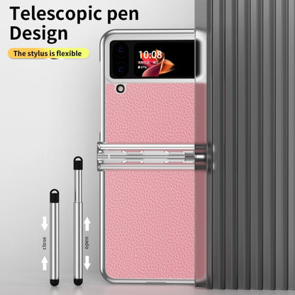 For Samsung Galaxy Z Flip3 5G Litchi Texture Leather Hinged Electroplated Phone Case with Pen(Silver Pink) - Galaxy Phone Cases by buy2fix | Online Shopping UK | buy2fix