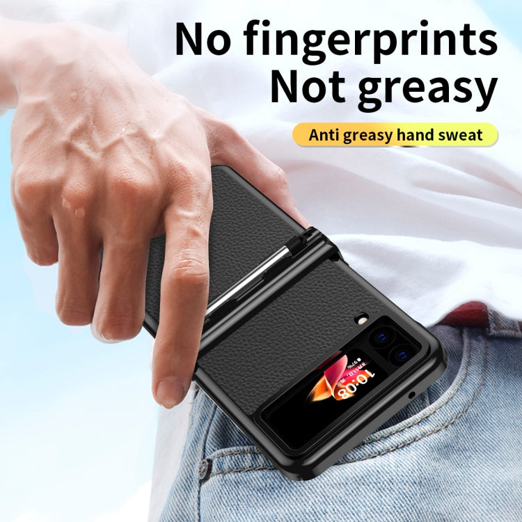 For Samsung Galaxy Z Flip4 Litchi Texture Leather Hinged Electroplated Phone Case with Pen(Black) - Galaxy Z Flip4 5G Cases by buy2fix | Online Shopping UK | buy2fix