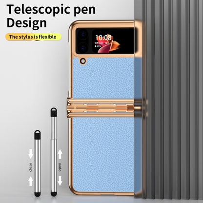 For Samsung Galaxy Z Flip4 Litchi Texture Leather Hinged Electroplated Phone Case with Pen(Gold Blue) - Galaxy Z Flip4 5G Cases by buy2fix | Online Shopping UK | buy2fix
