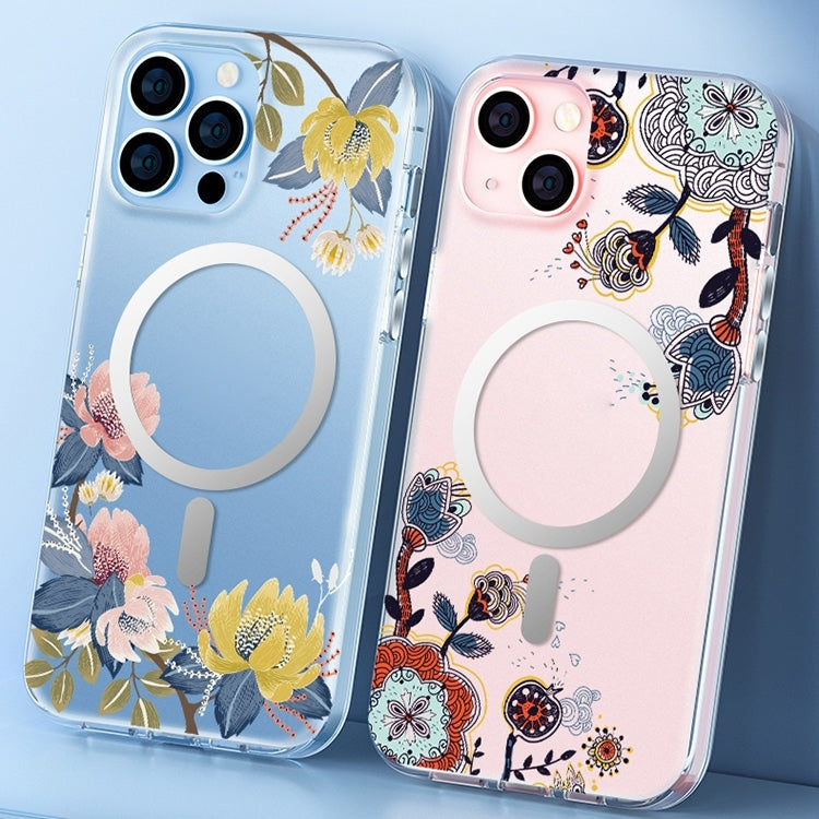 For iPhone 14 Plus Flower Frosted MagSafe Phone Case (Blue Flower) - iPhone 14 Plus Cases by buy2fix | Online Shopping UK | buy2fix