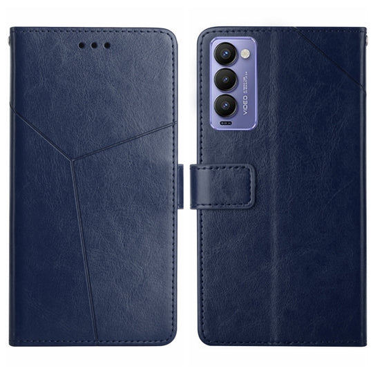 For Tecno Camon 18P HT01 Y-shaped Pattern Flip Leather Phone Case(Blue)