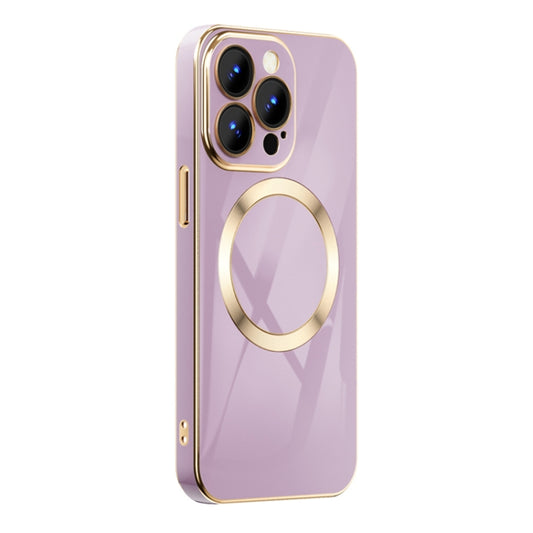 For iPhone 14 Plus 6D Gold Plated Magsafe Magnetic Phone Case (Purple) - iPhone 14 Plus Cases by buy2fix | Online Shopping UK | buy2fix