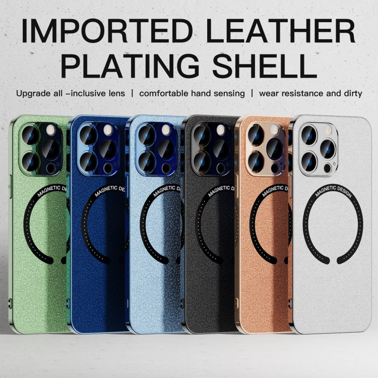 For iPhone 14 Pro Max Leather Electroplated Magsafe Case (Blue) - iPhone 14 Pro Max Cases by buy2fix | Online Shopping UK | buy2fix