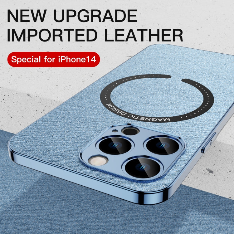 For iPhone 12 Pro Leather Electroplated Magsafe Case(Blue) by buy2fix