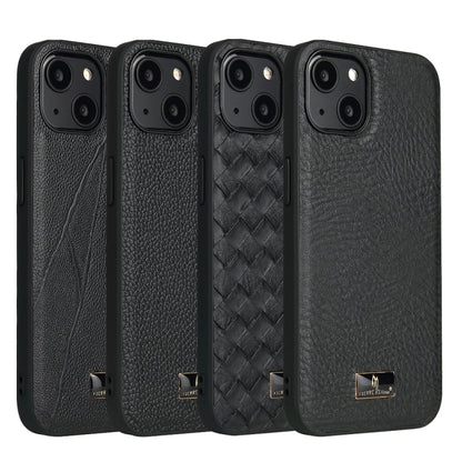 For iPhone 14 Fierre Shann Leather Texture Phone Back Cover Case (Ox Tendon Black) - iPhone 14 Cases by FIERRE SHANN | Online Shopping UK | buy2fix
