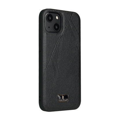 For iPhone 14 Plus Fierre Shann Leather Texture Phone Back Cover Case (Ox Tendon Black) - iPhone 14 Plus Cases by FIERRE SHANN | Online Shopping UK | buy2fix