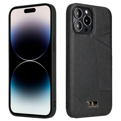 For iPhone 14 Pro Max Fierre Shann Leather Texture Phone Back Cover Case (Ox Tendon Black) - iPhone 14 Pro Max Cases by FIERRE SHANN | Online Shopping UK | buy2fix