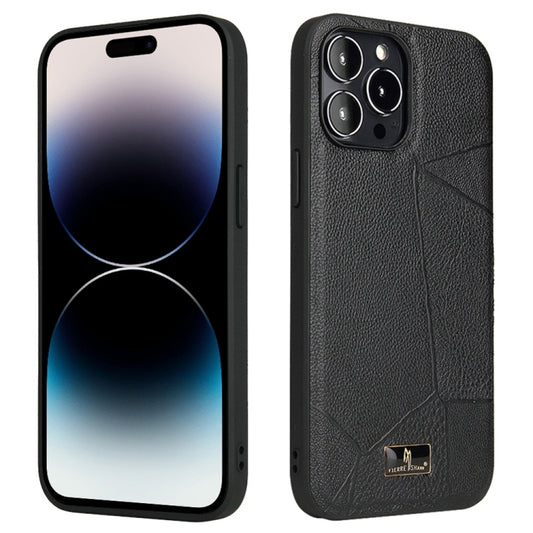 For iPhone 14 Pro Max Fierre Shann Leather Texture Phone Back Cover Case (Ox Tendon Black) - iPhone 14 Pro Max Cases by FIERRE SHANN | Online Shopping UK | buy2fix