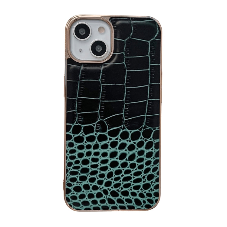 For iPhone 14 Crocodile Texture Genuine Leather Nano Electroplating Phone Case (Dark Green) - iPhone 14 Cases by buy2fix | Online Shopping UK | buy2fix