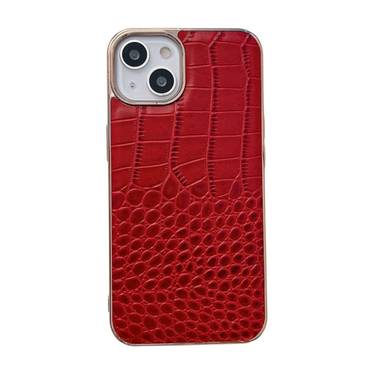 For iPhone 14 Crocodile Texture Genuine Leather Nano Electroplating Phone Case (Red) - iPhone 14 Cases by buy2fix | Online Shopping UK | buy2fix