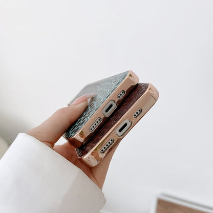 For iPhone 14 Crocodile Texture Genuine Leather Nano Electroplating Phone Case (Dark Green) - iPhone 14 Cases by buy2fix | Online Shopping UK | buy2fix