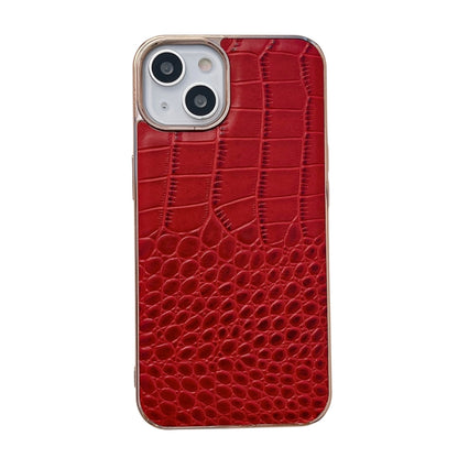 For iPhone 13 Crocodile Texture Genuine Leather Nano Electroplating Phone Case(Red) - iPhone 13 Cases by buy2fix | Online Shopping UK | buy2fix