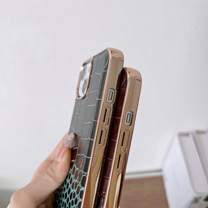 For iPhone 13 Crocodile Texture Genuine Leather Nano Electroplating Phone Case(Coffee) - iPhone 13 Cases by buy2fix | Online Shopping UK | buy2fix