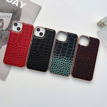 For iPhone 13 Crocodile Texture Genuine Leather Nano Electroplating Phone Case(Red) - iPhone 13 Cases by buy2fix | Online Shopping UK | buy2fix
