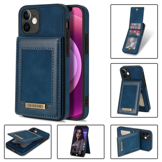 For iPhone 12 N.BEKUS Vertical Flip Card Slot RFID Phone Case(Blue)