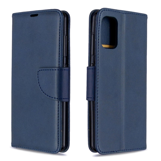 For Galaxy A41 Retro Lambskin Texture Pure Color Horizontal Flip PU Leather Case with Holder & Card Slots & Wallet & Lanyard(Blue)