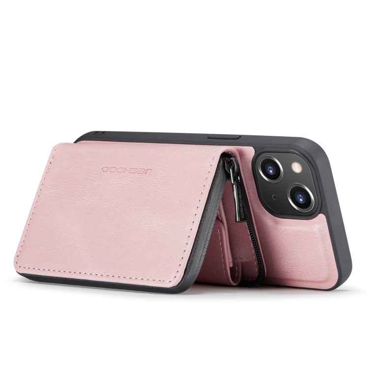 For iPhone 14 JEEHOOD Magnetic Zipper Wallet Leather Phone Case (Pink) - iPhone 14 Cases by JEEHOOD | Online Shopping UK | buy2fix
