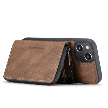 For iPhone 14 Plus JEEHOOD Magnetic Zipper Wallet Leather Phone Case (Brown) - iPhone 14 Plus Cases by JEEHOOD | Online Shopping UK | buy2fix