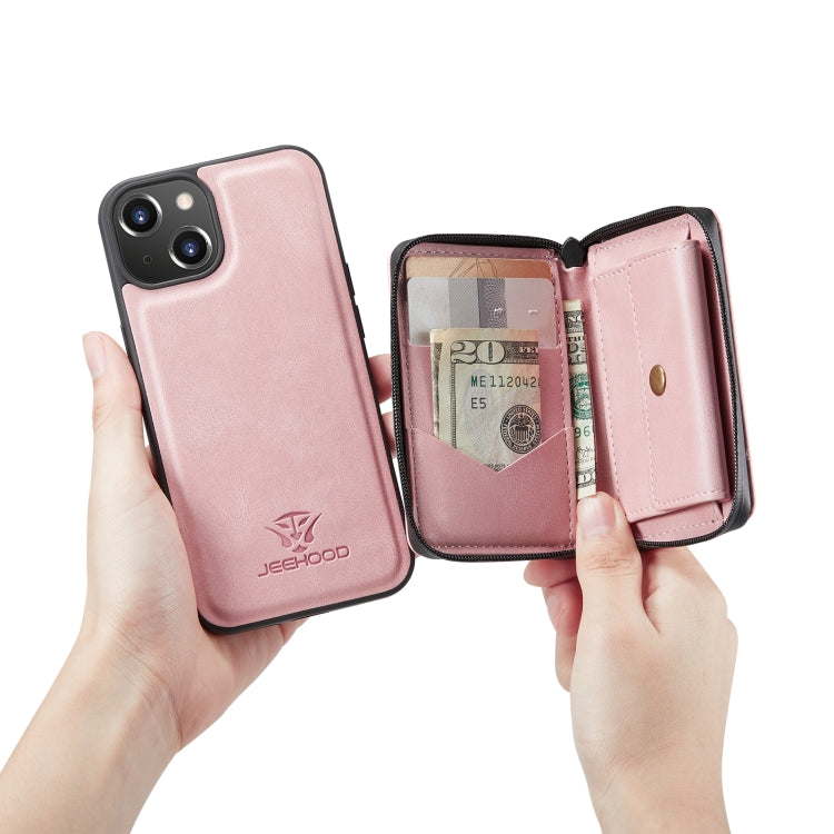 For iPhone 14 Plus JEEHOOD Magnetic Zipper Wallet Leather Phone Case (Pink) - iPhone 14 Plus Cases by JEEHOOD | Online Shopping UK | buy2fix