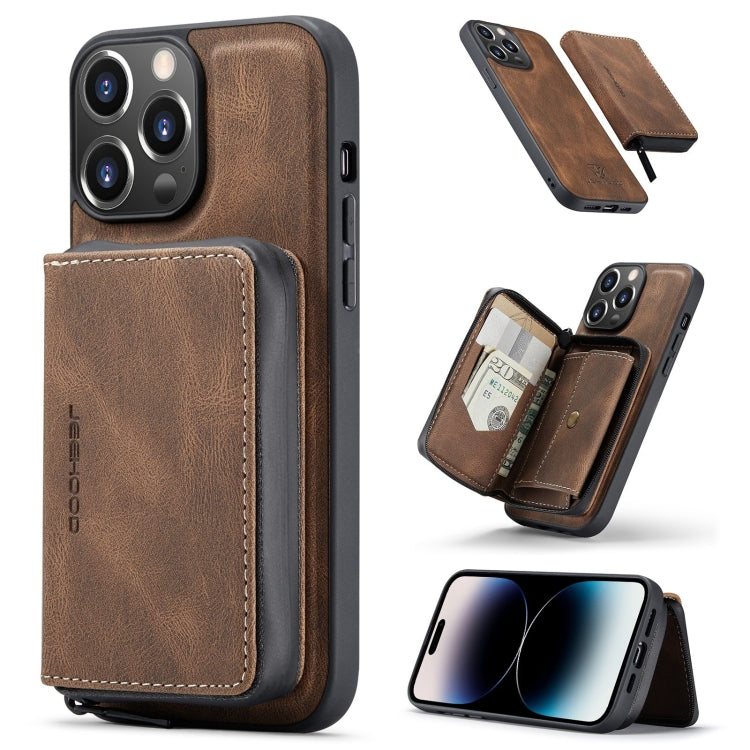 For iPhone 14 Pro JEEHOOD Magnetic Zipper Wallet Leather Phone Case(Brown) - iPhone 14 Pro Cases by JEEHOOD | Online Shopping UK | buy2fix