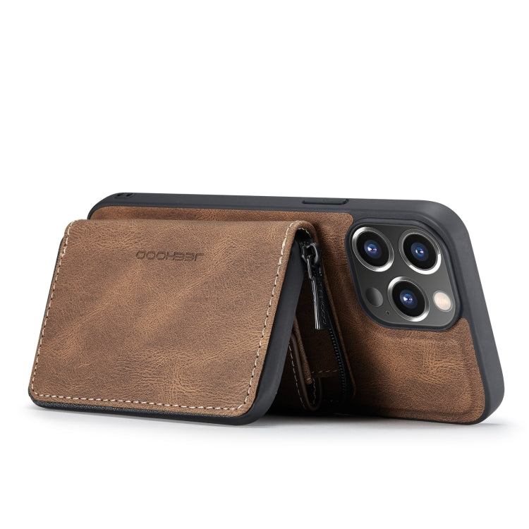 For iPhone 14 Pro JEEHOOD Magnetic Zipper Wallet Leather Phone Case(Brown) - iPhone 14 Pro Cases by JEEHOOD | Online Shopping UK | buy2fix