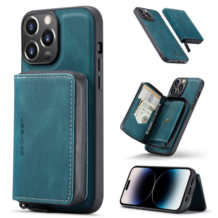For iPhone 14 Pro JEEHOOD Magnetic Zipper Wallet Leather Phone Case(Blue) - iPhone 14 Pro Cases by JEEHOOD | Online Shopping UK | buy2fix
