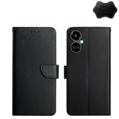 For Tecno Camon 19 4G Genuine Leather Fingerprint-proof Horizontal Flip Phone Case(Black) - Tecno Cases by buy2fix | Online Shopping UK | buy2fix