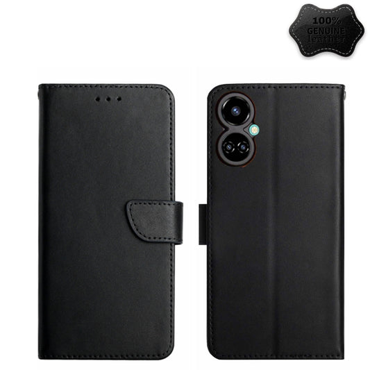 For Tecno Camon 19 4G Genuine Leather Fingerprint-proof Horizontal Flip Phone Case(Black) - Tecno Cases by buy2fix | Online Shopping UK | buy2fix
