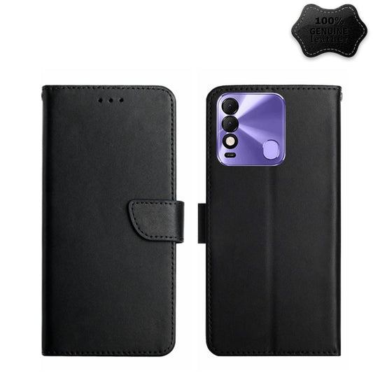 For Tecno Spark 8 Genuine Leather Fingerprint-proof Horizontal Flip Phone Case(Black) - Tecno Cases by buy2fix | Online Shopping UK | buy2fix