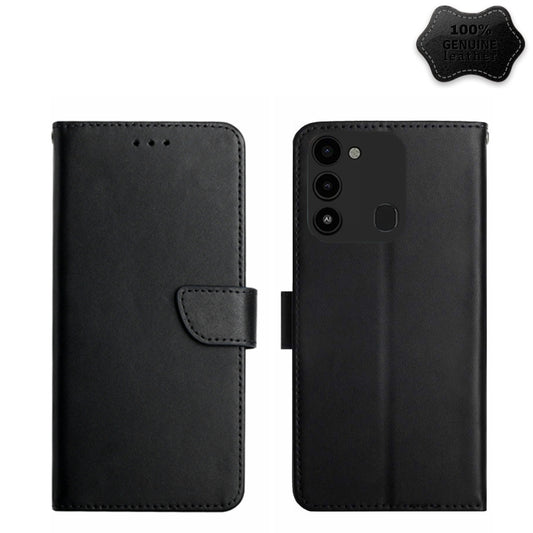 For Tecno Spark Go 2022 Genuine Leather Fingerprint-proof Horizontal Flip Phone Case(Black) - Tecno Cases by buy2fix | Online Shopping UK | buy2fix