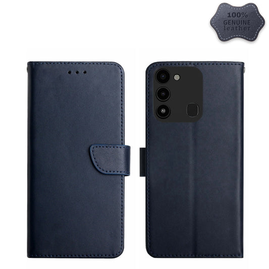 For Tecno Spark Go 2022 Genuine Leather Fingerprint-proof Horizontal Flip Phone Case(Blue) - Tecno Cases by buy2fix | Online Shopping UK | buy2fix