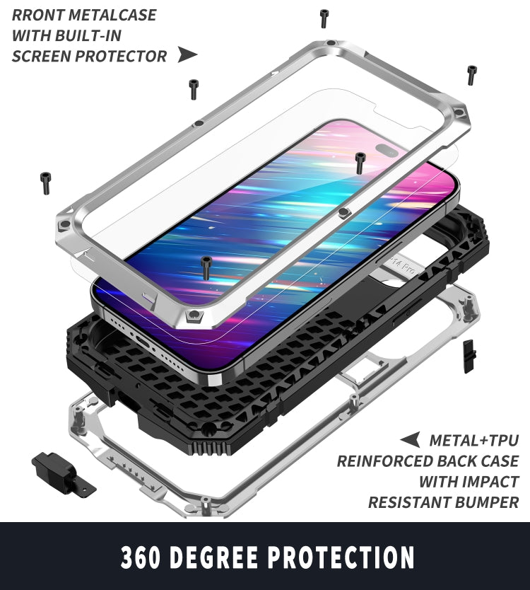 For iPhone 14 Pro R-JUST Shockproof Waterproof Dust-proof Case with Holder(Silver) - iPhone 14 Pro Cases by R-JUST | Online Shopping UK | buy2fix
