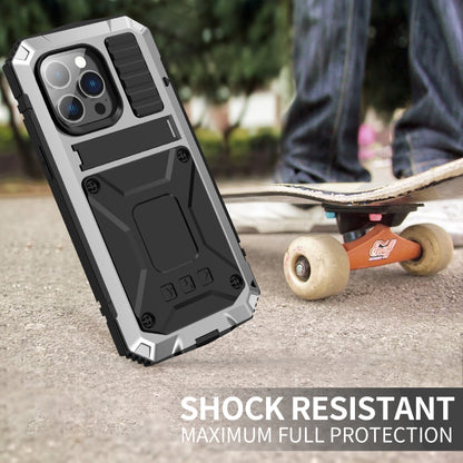 For iPhone 14 Pro R-JUST Shockproof Waterproof Dust-proof Case with Holder(Silver) - iPhone 14 Pro Cases by R-JUST | Online Shopping UK | buy2fix