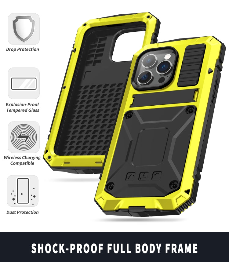 For iPhone 14 Pro Max R-JUST Shockproof Waterproof Dust-proof Case with Holder (Yellow) - iPhone 14 Pro Max Cases by R-JUST | Online Shopping UK | buy2fix