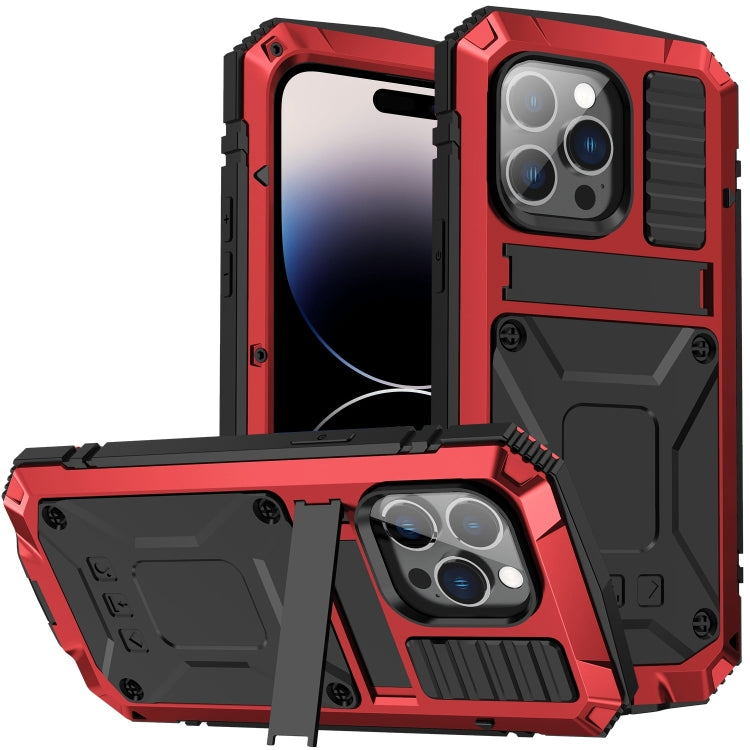 For iPhone 14 Pro Max R-JUST Shockproof Waterproof Dust-proof Case with Holder (Red) by R-JUST