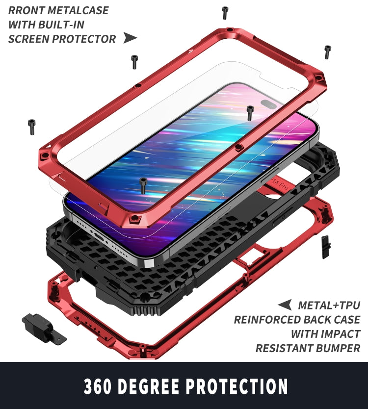 For iPhone 14 Pro Max R-JUST Shockproof Waterproof Dust-proof Case with Holder (Red) by R-JUST