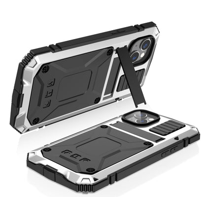 For iPhone 14 R-JUST Shockproof Waterproof Dust-proof Case with Holder (Silver) by R-JUST