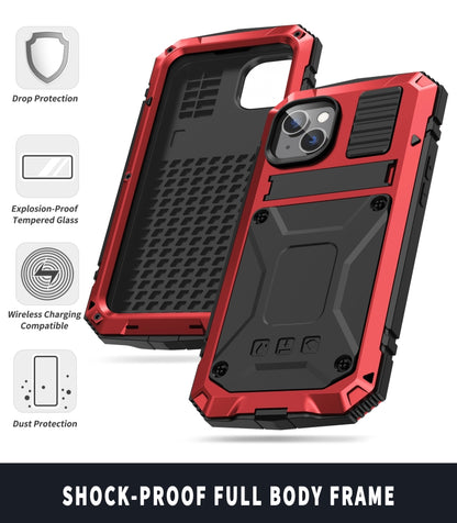 For iPhone 14 R-JUST Shockproof Waterproof Dust-proof Case with Holder (Red) - iPhone 14 Cases by R-JUST | Online Shopping UK | buy2fix