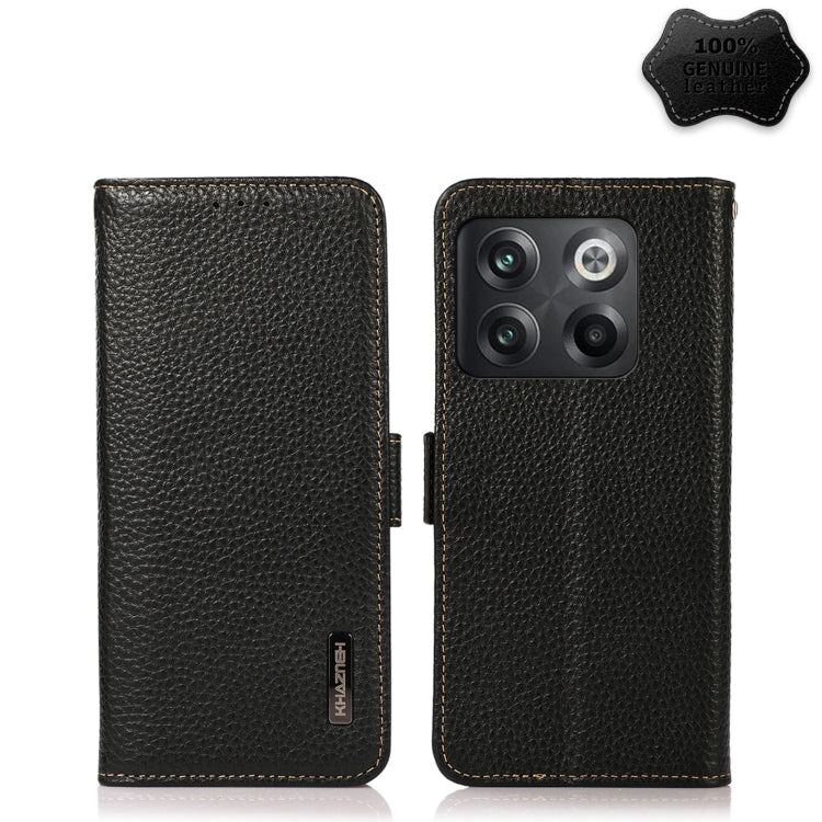 For OnePlus 10T/Ace Pro KHAZNEH Side-Magnetic Litchi Genuine Leather RFID Phone Case(Black) - OnePlus Cases by buy2fix | Online Shopping UK | buy2fix