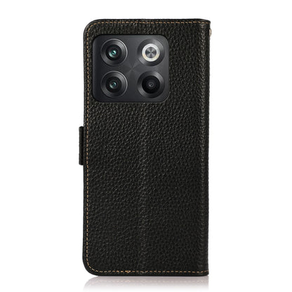 For OnePlus 10T/Ace Pro KHAZNEH Side-Magnetic Litchi Genuine Leather RFID Phone Case(Black) - OnePlus Cases by buy2fix | Online Shopping UK | buy2fix